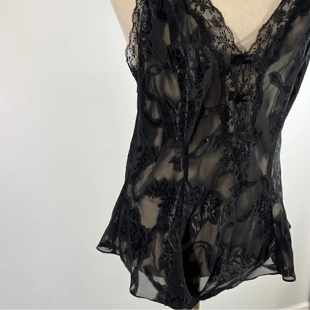 Vintage Victoria’s Secret Black Jacquard One Piece Bodysuit Negligee Great L